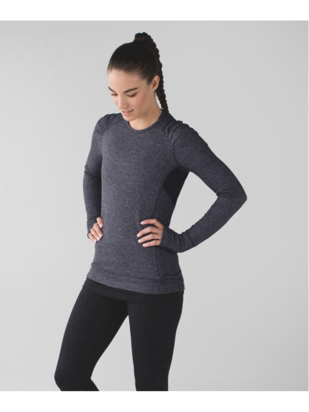 Lululemon Think Fast Long Sleeve Heathered Herringbone Black Sz 4!